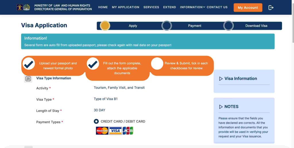 Pedir visa on arrival (VOA) para Indonesia online. Paso 3