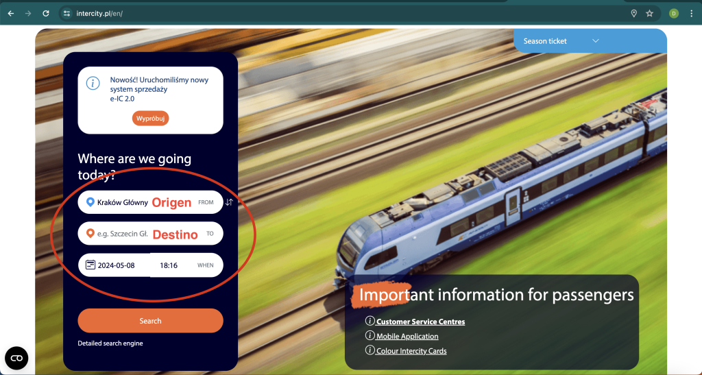 Cambio de idioma en web de Intercity