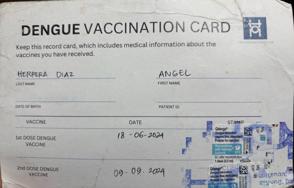 Carta de vacunación del Dengue en Bali