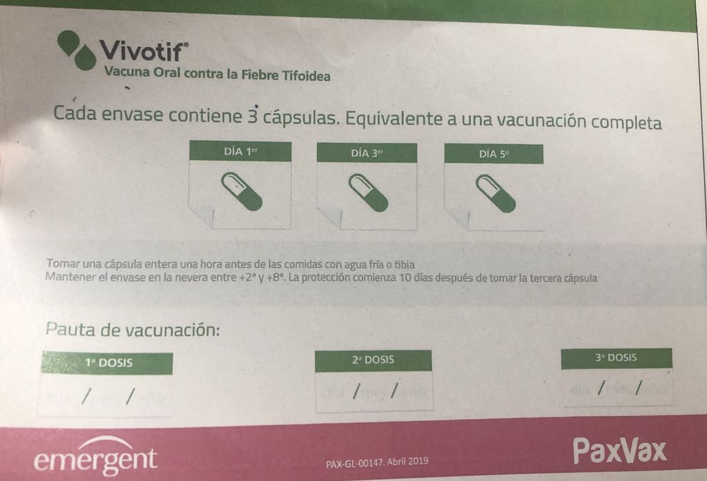 Instrucciones de pastillas para Fiebre Tifoidea