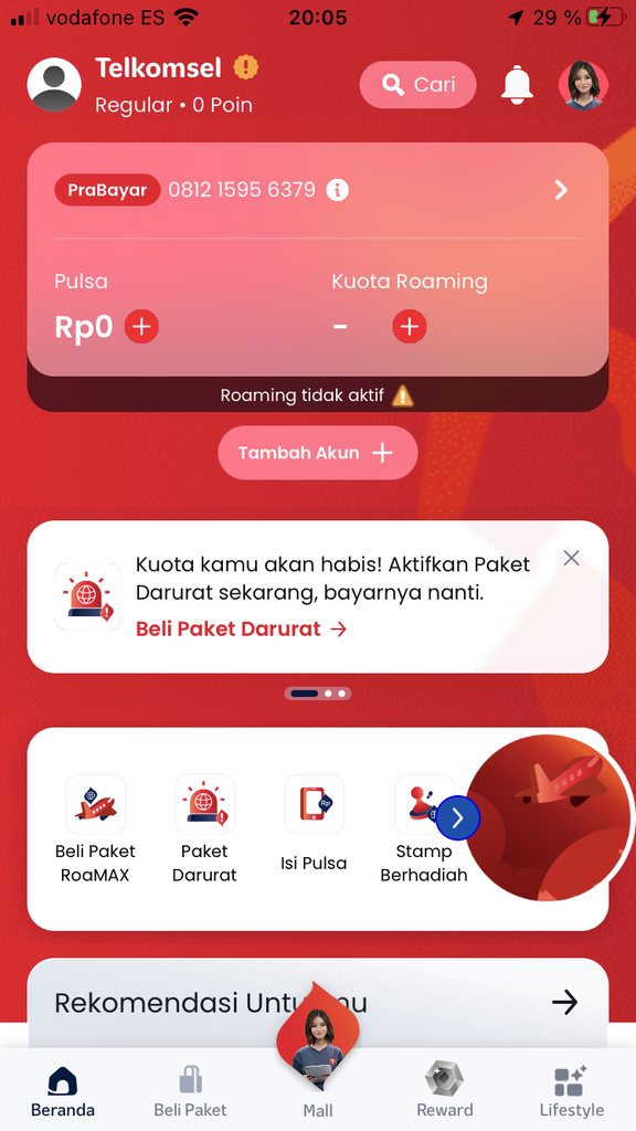 Menú principal de Telkomsel